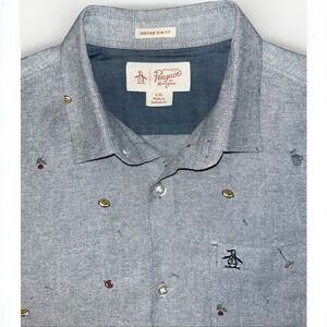 Original Penguin Heritage Slim Fit Campfire Theme Long Sleeve Button Up  Shirt L